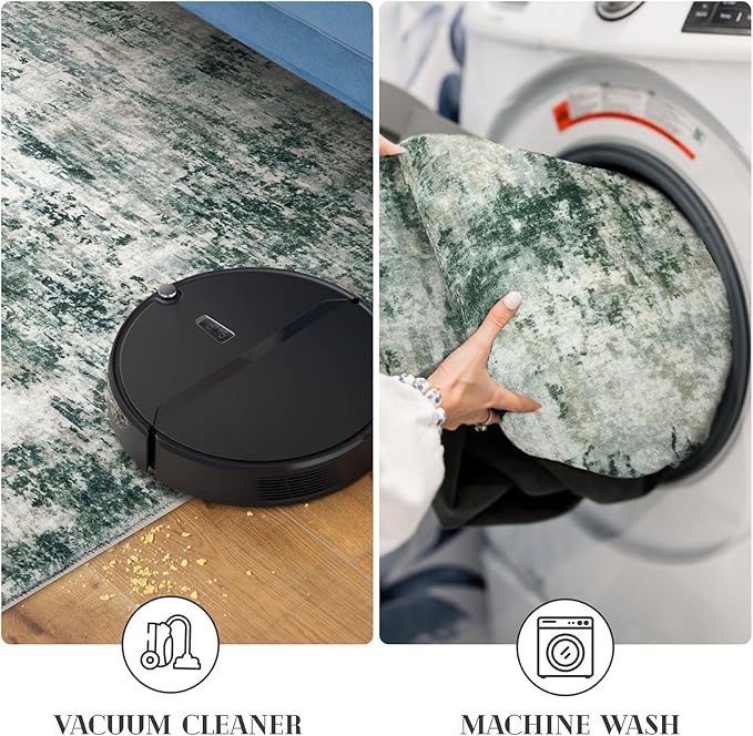 Modern Abstract Small Area Rug Indoor, Grey Green 3x5 Washable Rug Non-Slip Soft Entryway Rug Kitchen Mats Thin Print Faux Wool Floor Carpet Colorful Throw Rugs for Entrance Bedroom