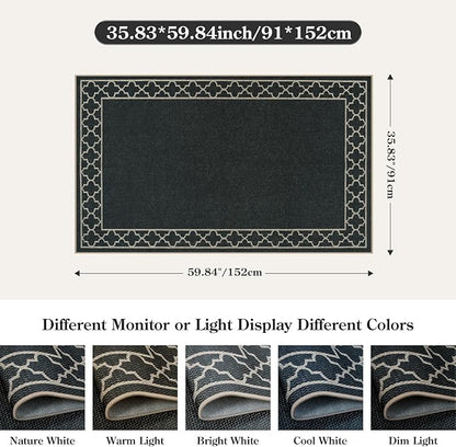 OJIA Easy Jute Front Door Mats Black Outdoor Rug 3x5, Washable Entryway Rug Indoor Doormat Bordered Indoor Outdoor Rugs Non-Slip Entry Rugs Farmhouse Area Rug for Porch Kitchen Living Room