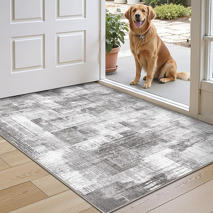 LUMI Ultra Thin Door Mat, 18x30 Non Slip Indoor Doormat Entrance Washable Rugs Entryway Oriental Vintage Soft Carpet for Kitchen Bedroom Front Door, Grey