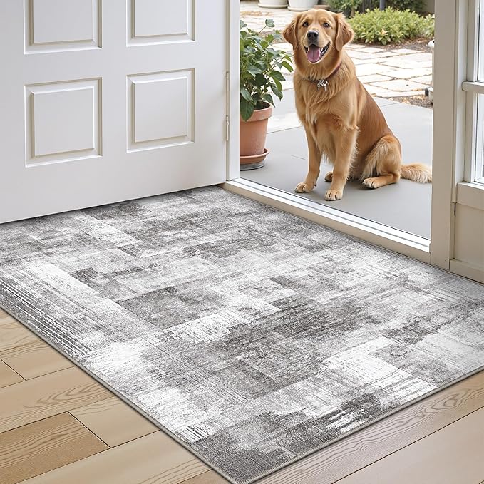 LUMI Ultra Thin Door Mat, 24x36 Non Slip Indoor Doormat Entrance Washable Rugs Entryway Oriental Vintage Soft Carpet for Kitchen Bedroom Front Door, Grey