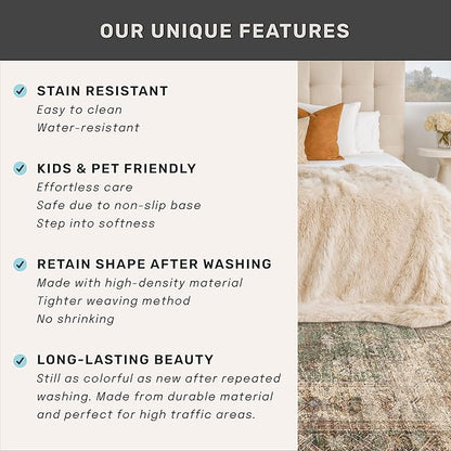 Brown and Green 3x5 Door Rugs for Entryway Indoor, Non Slip Washable Kitchen Floor Mats, Low Pile Soft Area Rug for Bedroom Beside Bed, Laundry Room, Vintage Abstract Stain Resistant Carpet