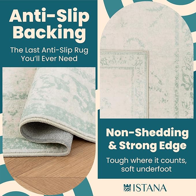 Istana 3x5 Area Rug - Green Modern Rugs for Living Room 3x5 - Foldable Rugs for Bedroom/Living Room Rug - Stain Resistant Washable Rug - Eco-Friendly Small Area Rugs