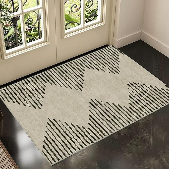 HelloTree 2x3 Entryway Rug, Indoor Small Machine Washable Area Rug Non Slip Backing Home Decor Floor Decoration Mat Boho Rugs for Entrance Kids Room Bedside Bedroom Stain Resistant Carpet-Cream