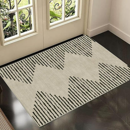 HelloTree 2x3 Entryway Rug, Indoor Small Machine Washable Area Rug Non Slip Backing Home Decor Floor Decoration Mat Boho Rugs for Entrance Kids Room Bedside Bedroom Stain Resistant Carpet-Cream