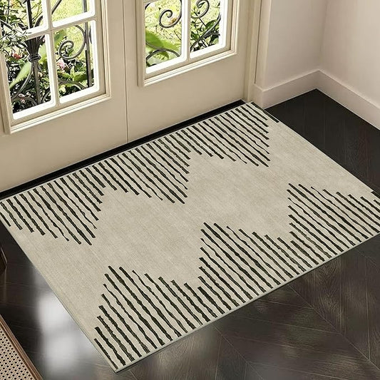 HelloTree 2x3 Entryway Rug, Indoor Small Machine Washable Area Rug Non Slip Backing Home Decor Floor Decoration Mat Boho Rugs for Entrance Kids Room Bedside Bedroom Stain Resistant Carpet-Cream
