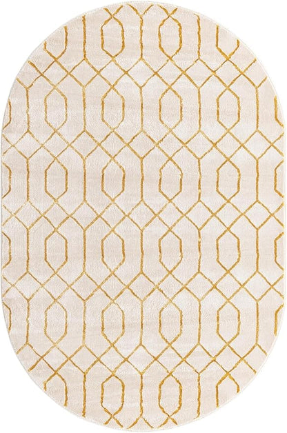 Unique Loom Glam Collection Area Rug - Trellis (5' 3" x 8' Oval, White Gold/ Gold)