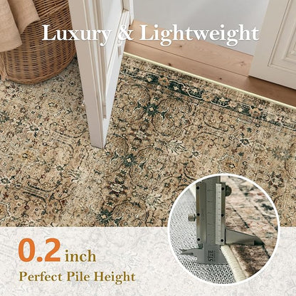 Moynesa Brown 8x10 Area Rugs for Living Room, Vintage Boho Washable Area Rug for Bedroom Dining Room Office, Low Pile Soft Non-Slip Retro Carpets for Kitchen Indoor Nursery
