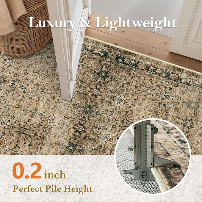Moynesa Vintage Brown Washable 5x7 Area Rugs for Living Room, Boho Area Rug for Bedroom Dining Room Kitchen, Low Pile Soft Non-Slip Retro Carpets for Office Indoor Nursery