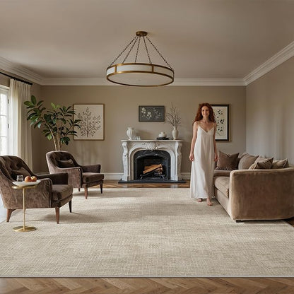 Valenrug Washable Rugs 6x9 - Stain Resistant 6x9 Area Rugs for Living Room, Non Slip High-Low Pile Textured Area Rugs for Bedroom, Folable Machine Washable Area Rug (6'x9', Beige)
