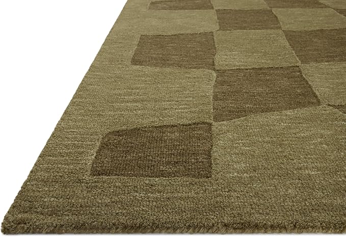 Loloi Leanne Ford Craven Collection CVN-03 Green/Olive 9'-3" x 13' Area Rug Checkered, Patterned, Neutral, Living Room, Bedroom, Dining Room
