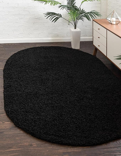 Unique Loom Solid Shag Collection Area Rug (3' 3" x 5' 3" Oval, Jet Black)