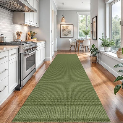 Braided Runner Rug 3x16 Ft Washable Runners for Hallways Non Slip Rubber Backed Kitchen Runners Cotton Long Entryway Runner Indoor, Woven Carpet for Hall Stair Entryway, Green