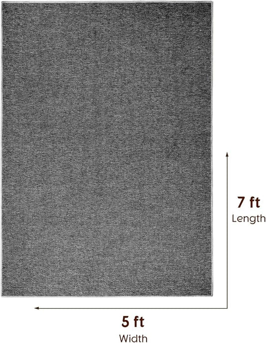 LBRO2M Easy Jute Solid Area Rug 5X7 Washable Rugs for Living Room Bedroom Natural Jute Look Indoor Outdoor Rug Durable, Solid Non Shedding Eco Friendly (5X7 Black Gray)