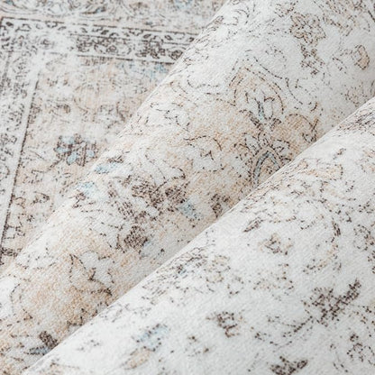 2x6 Washable Vintage Runner Rug for Living Room Bedroom Beige Grey Soft Tranditional Non Slip Runner Rug Lightweight Floral Low Pile Distressed Runner Kitchen Hallway Bedroom