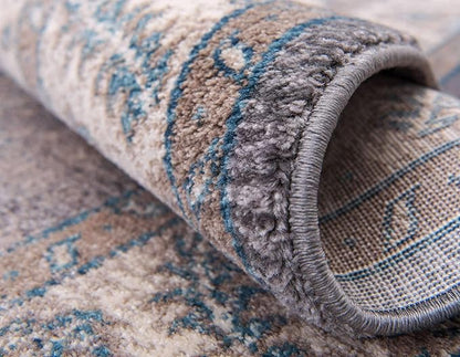 Unique Loom Salzburg Collection Classic Traditional Design Oriental Inspired Border Area Rug (7' 0 x 10' 0 Rectangular, Gray/Beige)