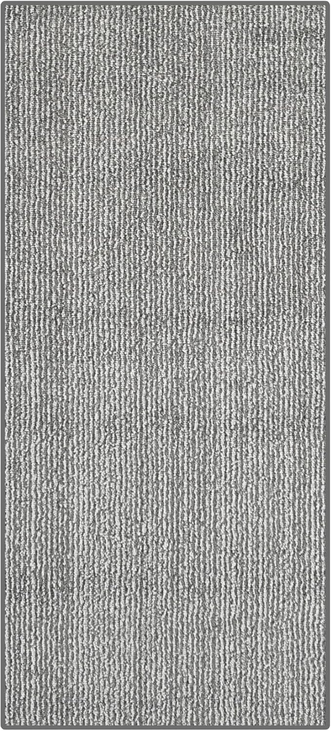 4ft Custom Fit Accent Runner Rug for Small Foyer - Striped Grey | Non-Slip & Washable | No-Fray Edge Finished