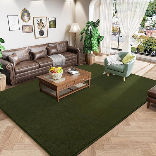 Amearea Large Modern Area Rugs for Bedroom Living Room, 5x8 Feet Olive Green Thickened Memory Foam Rug, Fluffy Indoor Washable Rugs Non Slip Minimalist Carpet for Boys Girls Dorm Nursery Room Decor