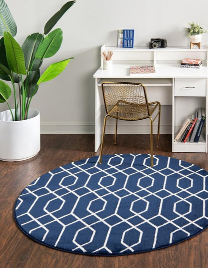 Unique Loom Marilyn Monroe Glam Collection Area Rug - Trellis (3' 3" Round, Navy Blue Silver/ Silver)