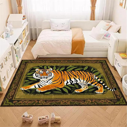 Tiger Area Rug,5x6ft, Tiger Print Rug,Tiger Themed Stylish Rug, Bohemian Vintage Tiger Print Rug, Non-Slip Washable Rug for Living Room Bedroom Dining Room Kids Room Decoration