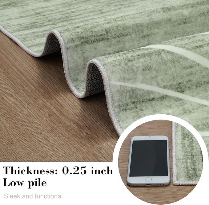 LIVEBOX Machine Washable Modern Abstract 6x9 Area Rug, Non Slip Large Bedroom Living Room Nursery Girl Rug Minimalist Wave Striped Neutral Boys Rug, Carpet for Dining Room Playroom(Sage Green,6'x9')