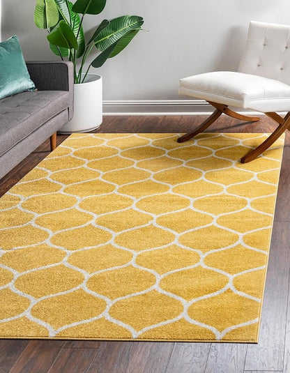 Rugs.com Lattice Frieze Collection Rug – 3' 3 x 5' 3 Yellow Medium Rug Perfect for Living Rooms, Large Dining Rooms, Open Floorplans