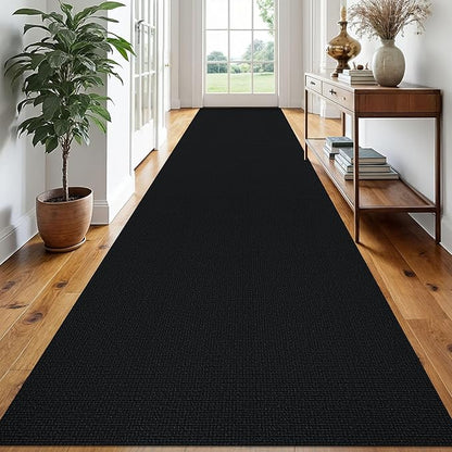EARTHALL Extra Long Runner Rug 3x18 Ft Washable Runners for Hallways Cotton Non Slip Entryway Runner Braided Kitchen Runner Indoor Outdoor Carpet Runners for Hotels, Officel, Stair, Black