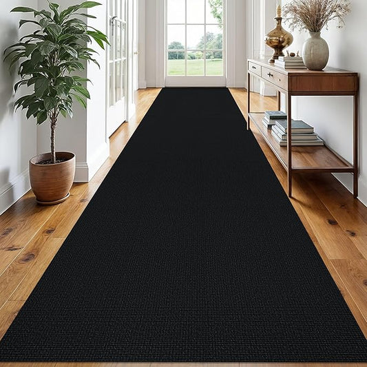 EARTHALL Extra Long Runner Rug 3x18 Ft Washable Runners for Hallways Cotton Non Slip Entryway Runner Braided Kitchen Runner Indoor Outdoor Carpet Runners for Hotels, Officel, Stair, Black