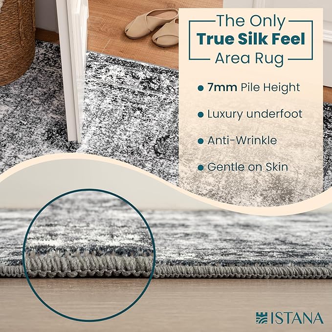 Istana Stylish 10x14 Foldable Machine Washable Dark Grey Area Rugs
