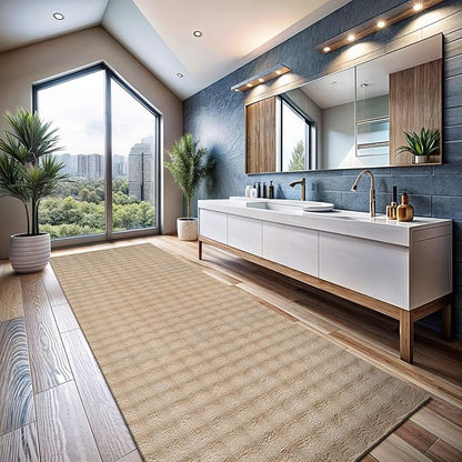 CAMILSON Modern Beige Non Slip Runner Rug 2x7 Ultra Soft High Pile Kitchen Rugs Non Skid Rubber Backing Durable & Easy to Clean Carpet for Entryway Bathroom Indoor Use (2 x 7 Beige)