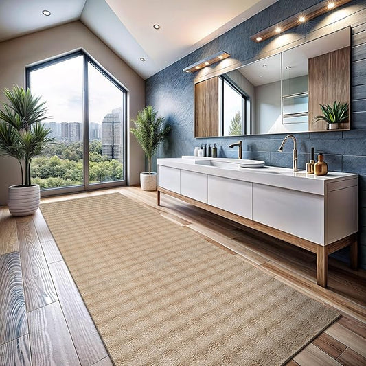CAMILSON Modern Beige Non Slip Runner Rug 2x7 Ultra Soft High Pile Kitchen Rugs Non Skid Rubber Backing Durable & Easy to Clean Carpet for Entryway Bathroom Indoor Use (2 x 7 Beige)