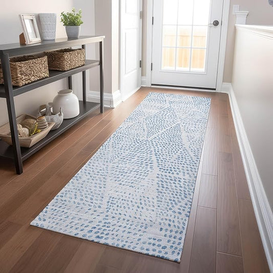 Addison Rugs Chantille ACN591 Denim 2'3" x 7'6" Indoor Outdoor Hallway Runner Rug, Stain Resistant Washable Kitchen Area Carpet for Bathroom, Laundry and Bedroom Rug
