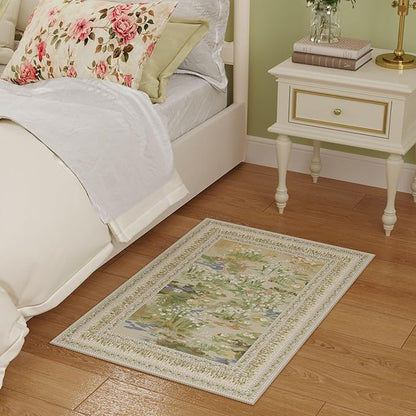 Rugcomf 2x3 Rug Impressionist-Style Vintage Indoor Door Mat Machine Washable Small Area Rug Non-Slip Low Pile Throw Rugs for Entryway Kitchen Front Door Indoor Entrance Entry Kids Room, Beige
