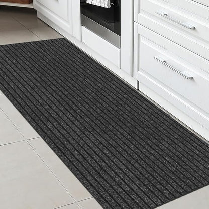Ottomanson 2'7" x 5' Mud Mat Area Rug Scraper Carpet - Non-Slip, Dirt Trapping for Indoor & Outdoor Use - Ideal for Entryway, Garage, Kitchen, Patio & High-Traffic Areas, Black