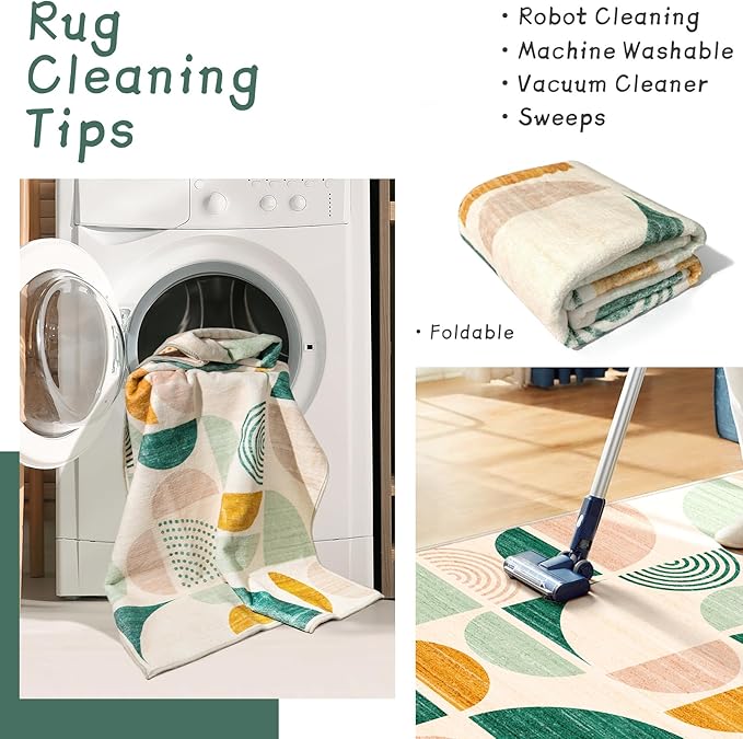 MUJOO Green Washable Rugs 9x12,Boho Area Rugs for Living Room Bedroom Dining Room,Large Throw Floor Carpet Non Slip Soft Modern Abstract Sage Green