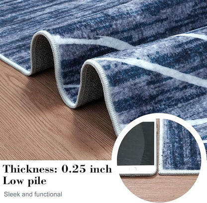 LIVEBOX Modern Abstract 5x7 Area Rugs for Living Room, Navy Blue Washable Rugs for Bedroom, Non-Slip Minimalist Neutral Wave Striped Rugs for Playroom Nursery Boys, Throw Rug Carpet for Dining Room