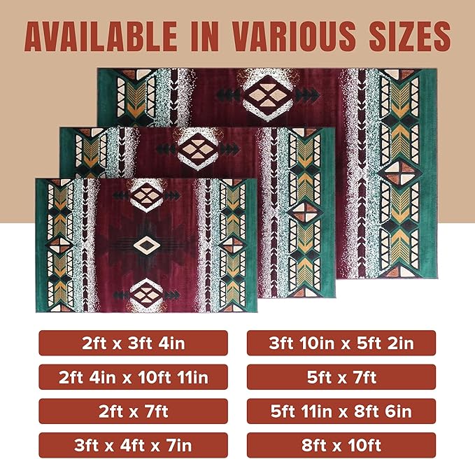 YHSF South West Native American Area Rug C318 - Easy Clean, Thick, Soft, Durable Native Tribal American Indian Inspired Rug for Bedroom/Living Room and More - Burgundy, 3 ft 10 in x 5 ft 2 in