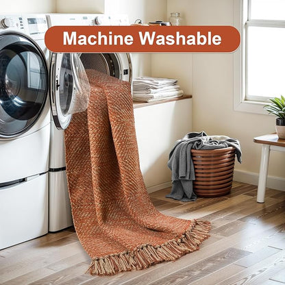 Collive Small Bathroom Rug, 2' x 3' Hand-Woven Low Profile Front Entryway Rug, Terracotta Cotton Reversible Washable Kitchen Rug Modern Farmhouse Carpet for Foyer Bedroom Front Door Fall Decor