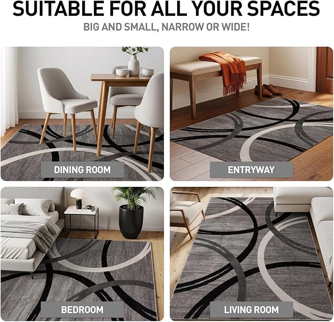 Rugshop Wavy Circles Design Area Rug, Non-Shedding Carpet for Living Room, Dining Room, or Bedroom,Grand Room,Open Spaces Gray, 10' x 14'