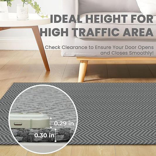 2x5 Ft Runner Rug Washable Runners for Hallways Kitchen Runner Rug with Rubber Backing Cotton Entryway Runner Indoor, Woven Floor Carpet for Hall Kitchen Bedroom, Charcoal Gray/Gray