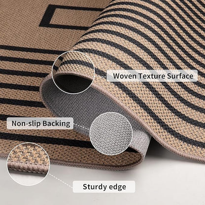 Tangsoo Easy Jute Rug 2x4 Small Throw Rugs for Entryway,Washable Thin Outdoor Door Mat,Black Geometric Non-Slip Indoor Floor Carpet for Entrance Kitchen Hallway Bedroom Front Porch