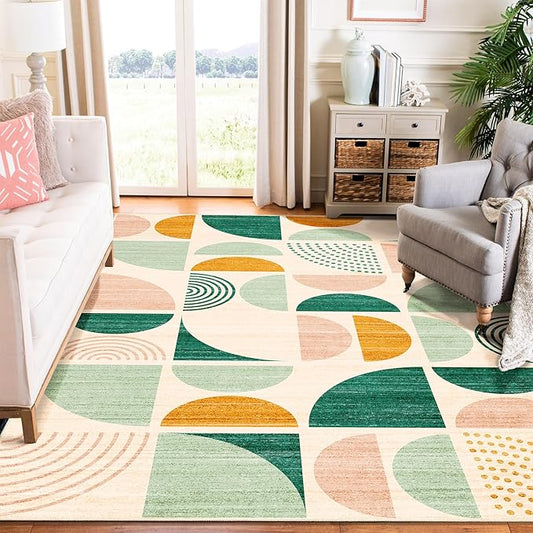 MUJOO Green Rug Boho Washable,6x9 Area Rugs for Living Room Bedroom Dining Room,Large Throw Floor Carpet Non Slip Soft Modern Abstract Sage Green