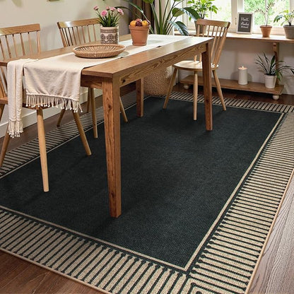 Moynesa Striped Border Easy Jute Outdoor Rug 8x10, Washable Indoor Outdoor Patio Area Rugs for Living Room Non Slip, Modern Classic Farmhouse Carpet for Dining Room Table, Black