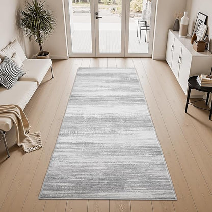 PADOOR Modern Abstract Runner Rug - 2x5 Washable Hallway Rugs, Ultra Soft Non-Slip Low Pile Floor Rugs for Hallway Entryway Kitchen Bedroom Bedside Laundry Room Grey