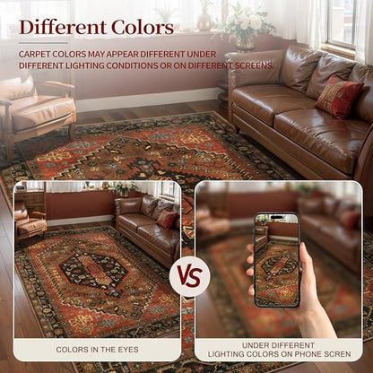 Ciicool 9x12ft Large Area Rug, Washable Thin Soft Rug Vintage Kitchen Carpet for Entrance Bedroom Bedside Living Room Kitchen Laundry Bathroom Decor