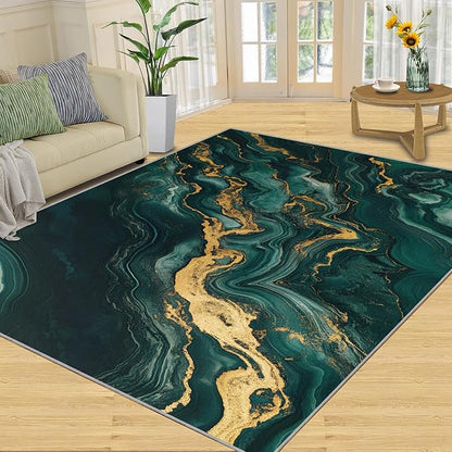 8x10 Abstract Marble Rugs for Living Room - Emerald-Green-Marble Large Area Rug, Luxury Stone Pattern Modern Boy Nursery Rug Soft Washable for Classroom Office Bedroom Kids Room