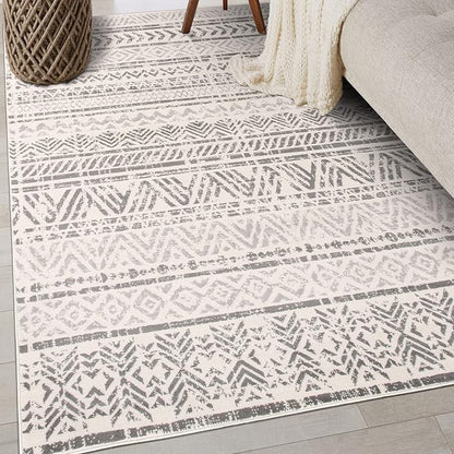 Rugshop Geometric Boho Area Rug – Gray Tribal Pattern, Perfect for Living Room, Bedroom, Dining Room, 4' x 6'