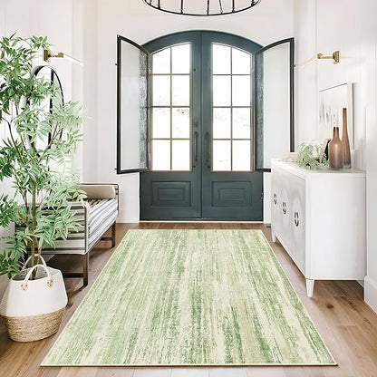 MUJOO 3x5 Rug Washable,Entryway Rug Small Area Rugs for Bedroom Living Room Kitchen Bathroom,Modern Abstract Non Slip Carpet,Indoor Entry Mat,Low Pile Throw Rug Accent Green