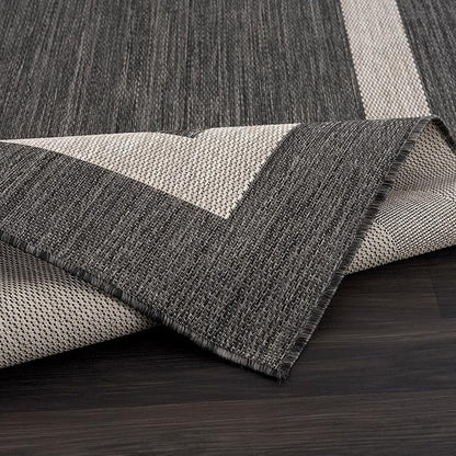 CAMILSON Outdoor Rug 5x7,Modern Outside Rugs for Patios Porches Waterproof Durable Washable Non-Shedding, Easy-to-Clean Indoor Outdoor Area Carpet (5 x 7, Bordered - Dark Gray/Light Gray)
