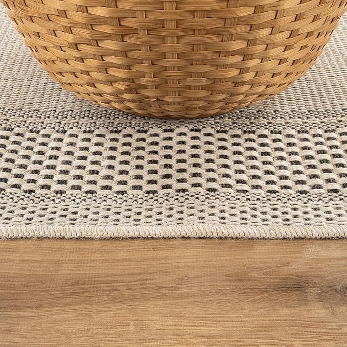 CAMILSON Easy Jute Rug 8x10, Indoor Outdoor Off-White Color Fiber Area Rugs for Entry, Living Room and Bedroom Rug, Bordered Boho Woven Design, Easy-Cleaning, Washable Outside Carpet (8 x 10)