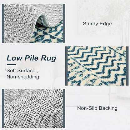 Moroccan Kitchen Runner Rug, 2x6 Non Slip Vintage Blue Rug for Kitchen Floor, Soft Low-Pile Washable Laundry Room Rug Indoor Floor Throw Carpet for Doorway Hallway Bedside Bathroom